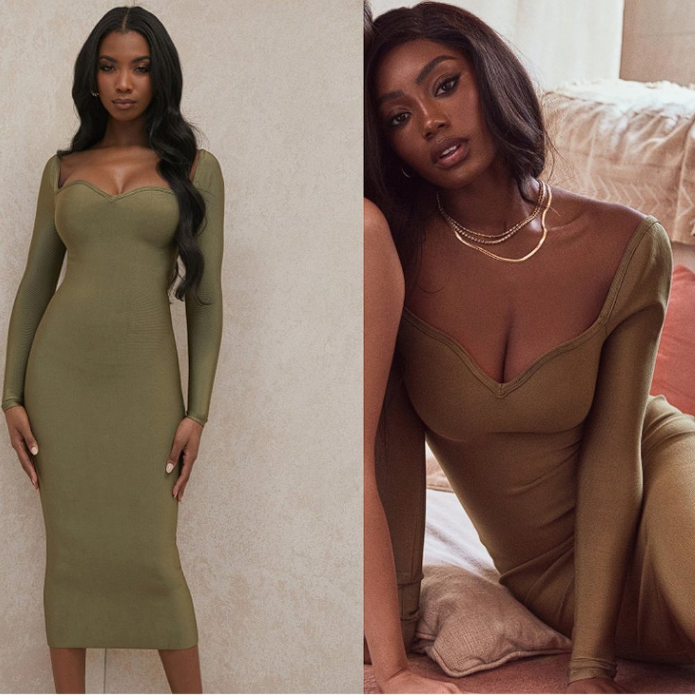 HOUSE OF CB 'Katalina' Olive Sweetheart Neckline Bandage Dress NWOT